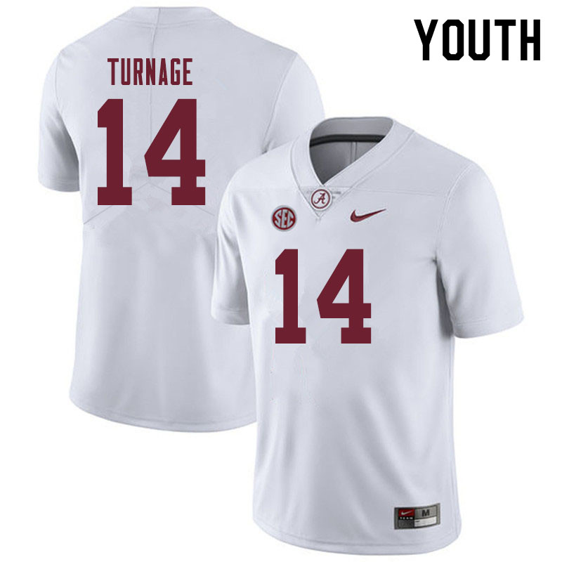 Youth #14 Brandon Turnage Alabama Crimson Tide College Football Jerseys Sale-White